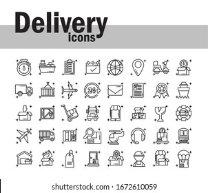 Satz von Symbolen für die Güterverkehrslogistik , Vektorillustration-Illusionsdesign im Linienstil