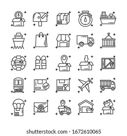 conjunto de iconos logística de entrega de carga , diseño de ilustración vectorial de estilo de línea