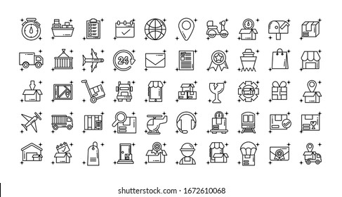 set of icons freight delivery logistics , line style icon vector illustration design