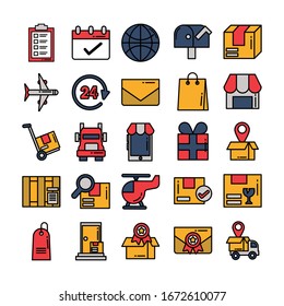 set of icons freight delivery logistics on white background vector illustration design