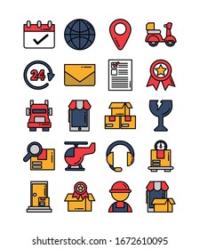 set of icons freight delivery logistics on white background vector illustration design