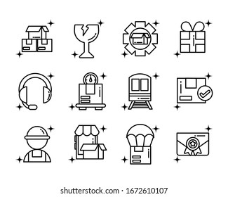 set of icons freight delivery logistics , line style icon vector illustration design