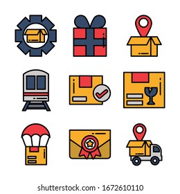 conjunto de iconos logística de entrega de carga en el diseño de ilustración vectorial de fondo blanco