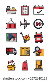 conjunto de iconos logística de entrega de carga en el diseño de ilustración vectorial de fondo blanco