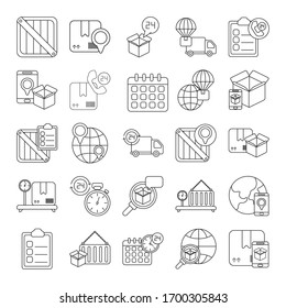 set of icons freight delivery logistics , line style icon vector illustration design
