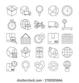 Satz von Symbolen für die Güterverkehrslogistik , Vektorillustration-Illusionsdesign im Linienstil