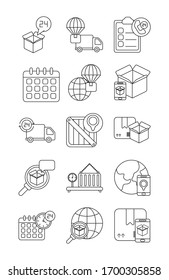 set of icons freight delivery logistics , line style icon vector illustration design