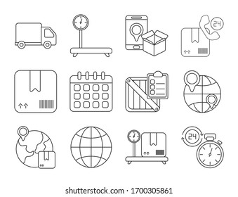 set of icons freight delivery logistics , line style icon vector illustration design