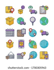 set of icons freight delivery logistics on white background vector illustration design