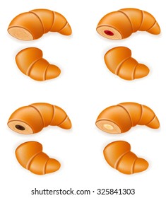 set of icons of fresh crispy croissants with jam chocolate and cream vector illustration isolated on white background