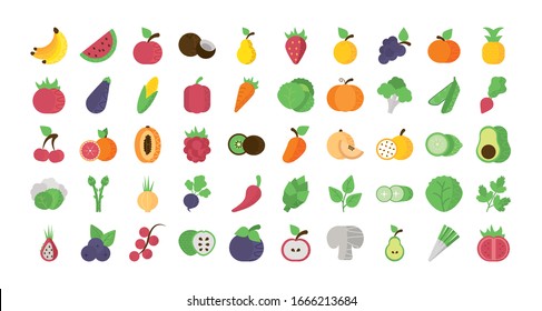 set of icons of fresh fruits and vegetables vector illustration design