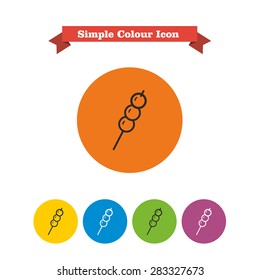 Set of icons with fruit canape, with text on red ribbon