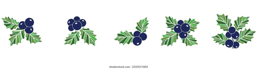 Set of icons of fruits of trees in blue color on a white background. Vector illustration