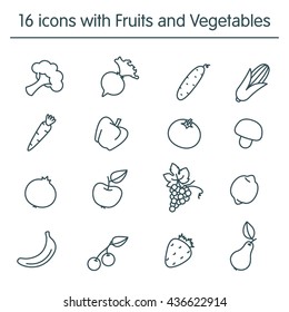 Set icons with fruits and vegetables.