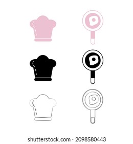a set of icons, a frying pan with scrambled eggs, a chef's hat.Decorative decoration. a design element. vector illustration on a white background.print
