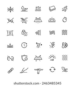 Set icons for functional fabric, clothing. The outline icons are well scalable and editable. Contrasting vector elements are good for different backgrounds. EPS10.