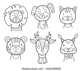 Set of icons with funny animals, vector illustration