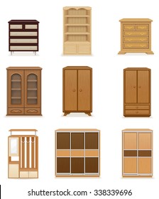 set icons furniture wardrobe cupboard and commode vector illustration isolated on white background