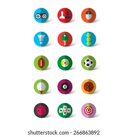 Set of icons. Games and sports. Web buttons. Collection of colored icons with shadow.
