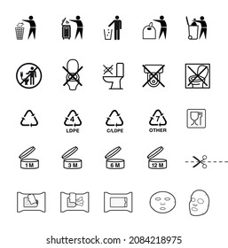 Set of icons for garbage, recycling. Ideal for use in design, packaging, etc. Ready for use in your design. EPS 10.	