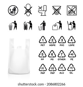 Set of icons for garbage, wipes, tissue and recycling. Ideal for use in design, packaging, etc. Ready for use in your design. EPS 10.	