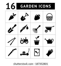 Set icons of garden isolated on white. Vector illustration