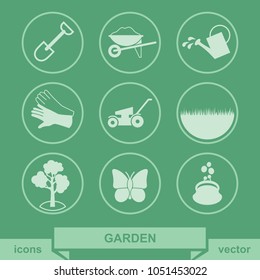 A set of icons for a garden and a kitchen garden. Nine signs of symbols in a vector format for registration of design.
