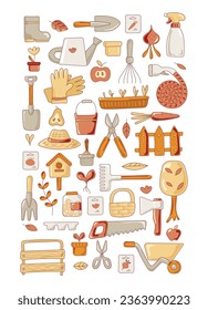 Conjunto de iconos de herramientas de jardín. Diseño de la tienda de jardines, centros de jardín. Todos los objetos están separados. Ilustración vectorial.