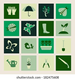 Set icons of gardening and spring related items.