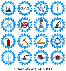 Set icons gas production and gas processing industries. Illustration on white background.