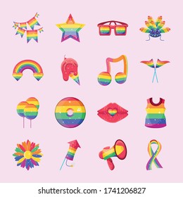 set of icons gay pride vector illustration design
