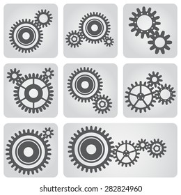 Set of icons with gear wheels in gray color