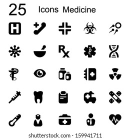 set of icons for general medicine isolated in black