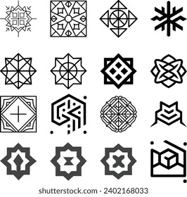 Conjunto de iconos, logotipo geométrico aislado fondo blanco