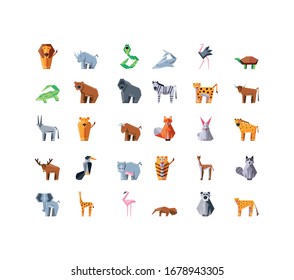 set of icons geometric wild animals vector illustration design