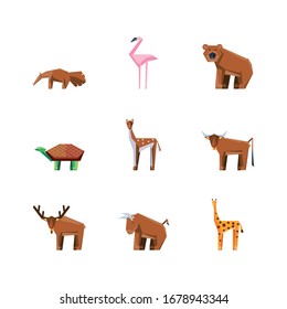 set of icons geometric wild animals vector illustration design