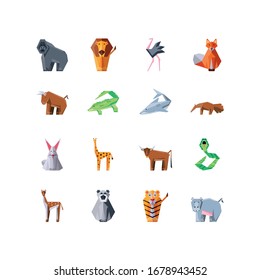 set of icons geometric wild animals vector illustration design