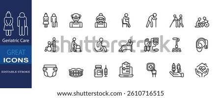 Set of icons for Geriatric Care. Editable stroke. Vector illustration	

