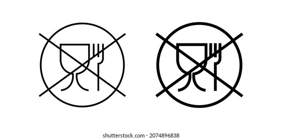 A set of icons, glass and fork, crossed out circle. Pictogram indicating that packaging is prohibited for food products. International packaging emblem used for labeling materials in the EU.