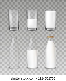 Set of icons glasses with a milk. Vector EPS10