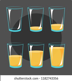 Set icons glasses with orange juice - animation frames full and poor glass