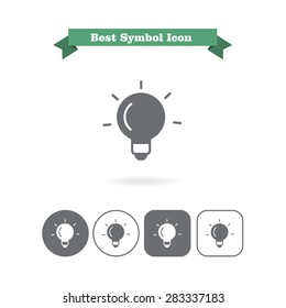 Set of icons with glowing bulb, with text on green ribbon
