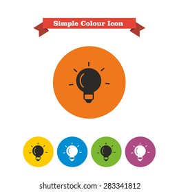 Set of icons with glowing bulb, with text on red ribbon
