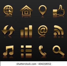 Set of icons in gold style for web design.