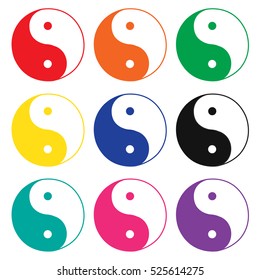 set of Icons of good and evil yin yang with shadow