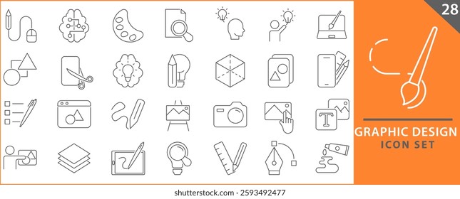 Set of icons of graphic design. Simple icons in a modern style. Graphic design, creative package, stationary, software and more