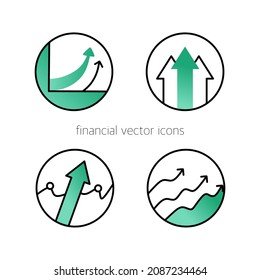 A set of icons for graphs and diagrams in a vector. Analytics and financial symbols are turquoise. Vector illustration in the style of lines