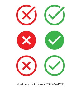 set of icons green check mark, red cross mark. Isolated Check Symbol, Checklist Sign, Approval Badge. Flat and modern style check mark design, vector illustration