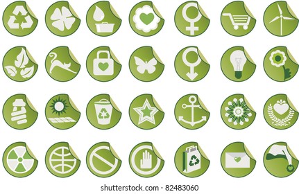 Set of icons. Set of green icons with different themes.