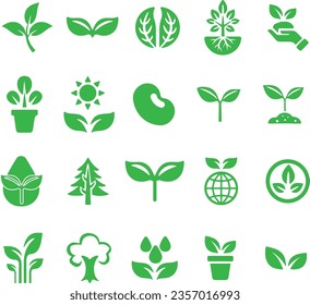 Set of icons. Growing seedlings plant shoots. Agriculture and gardener. Biotechnology plants. Sowing seeds. Vector contour green line. line vector art
